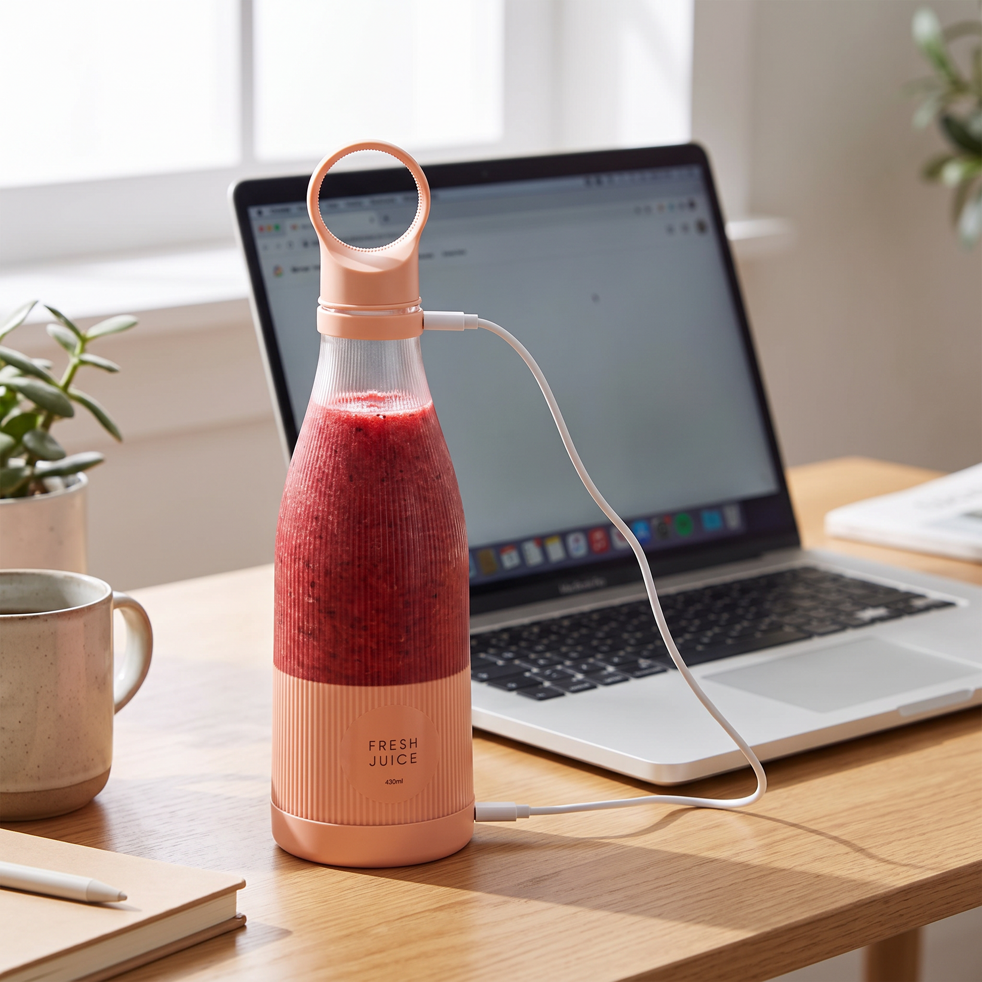 Blender charging by USB on a desk