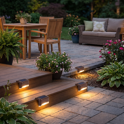 Solar lights lighting patio steps
