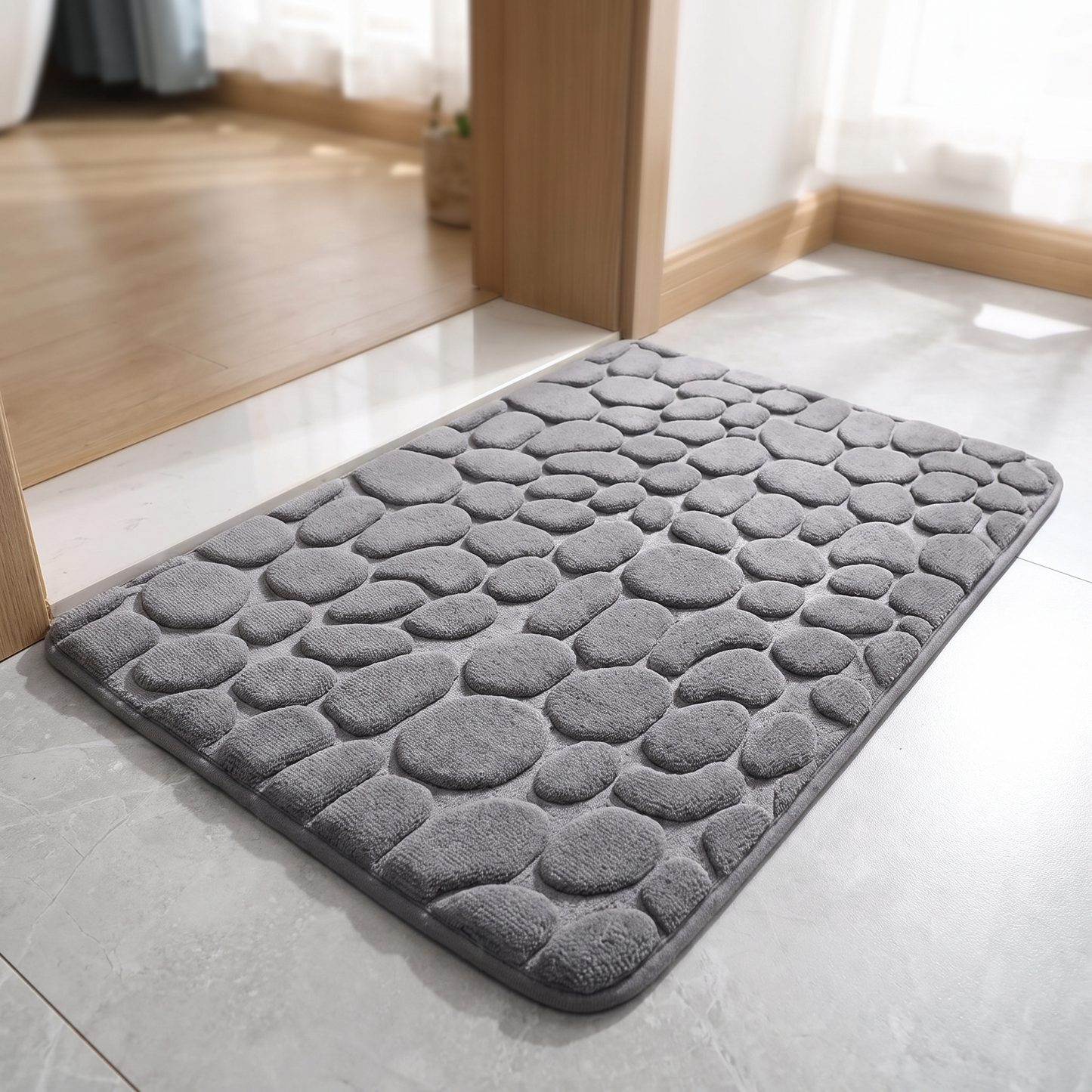 Bath mat at a bathroom doorway