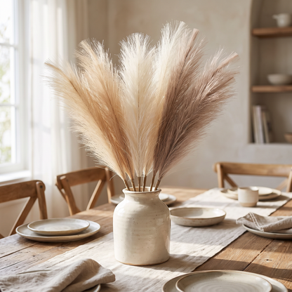 Pampas grass centrepiece on a dining table