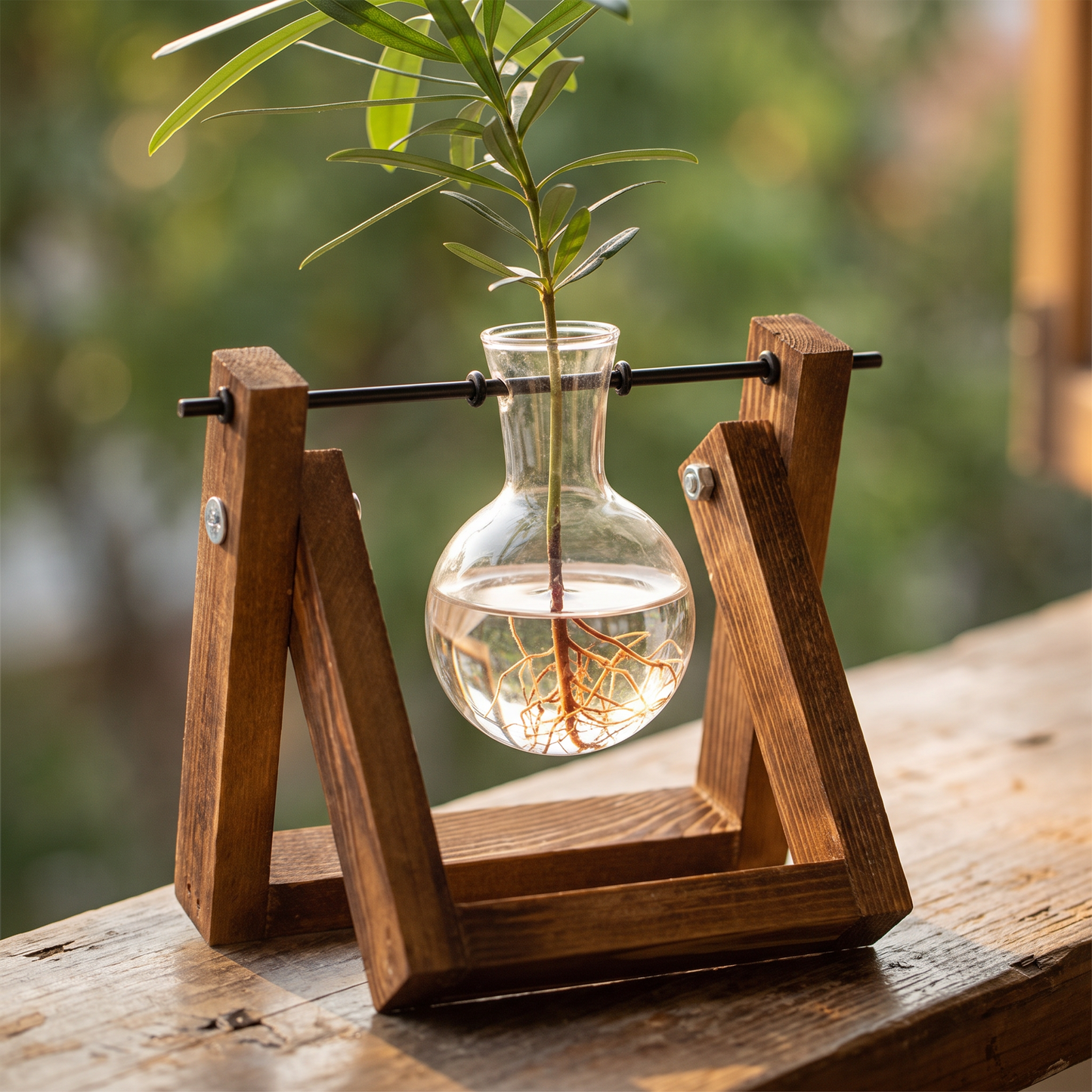 Close-up of the wood holder and glass tube