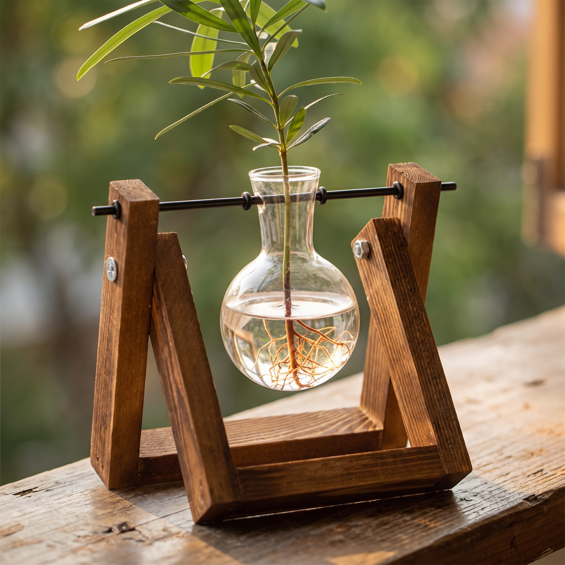 Close-up of the wood holder and glass tube
