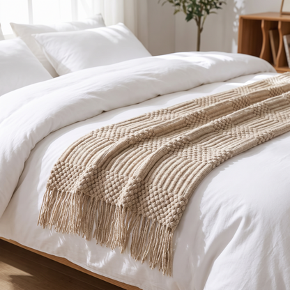 Blanket folded at the foot of a bed