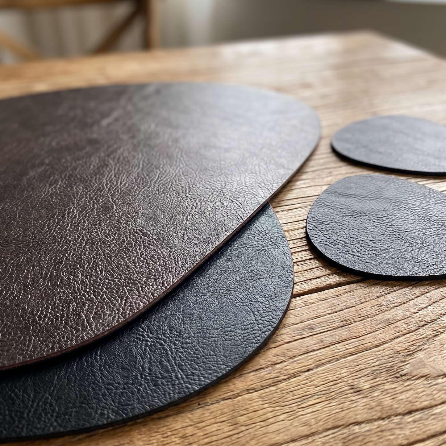 Close-up of stacked mats and coasters
