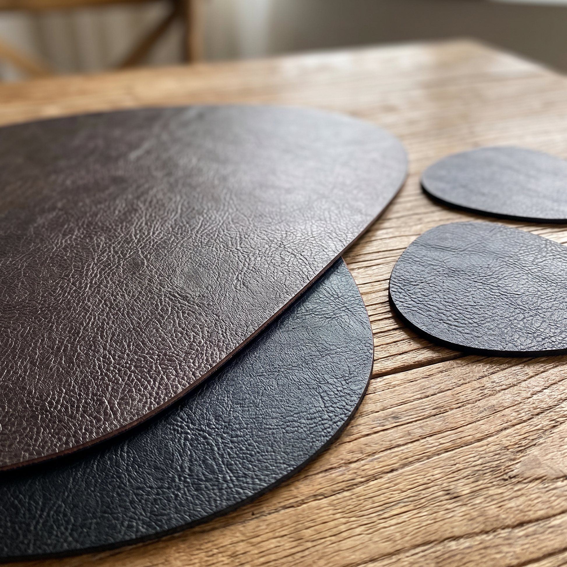 Close-up of stacked mats and coasters