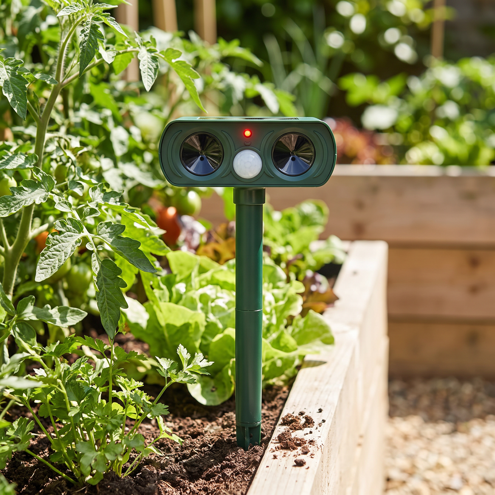 Repeller at the edge of a vegetable garden