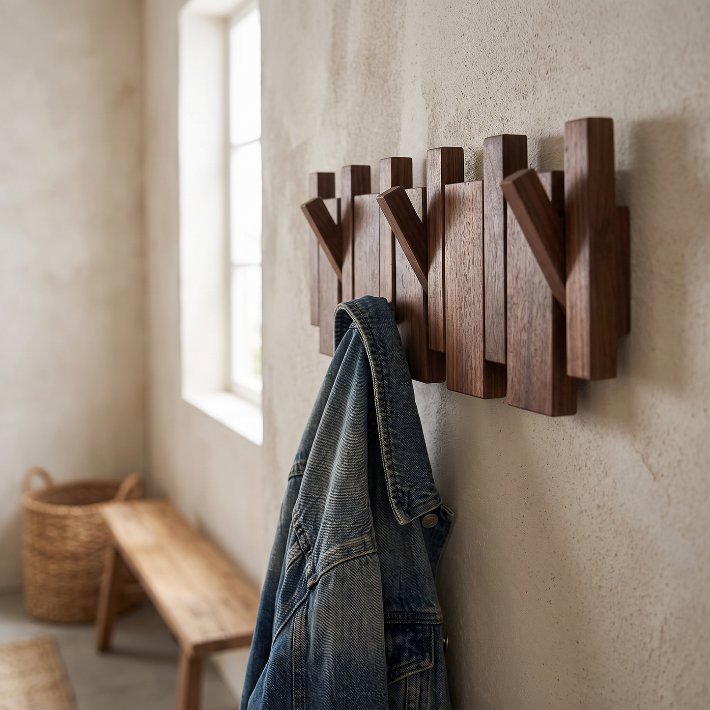 Close-up of the rack hooks with a jacket