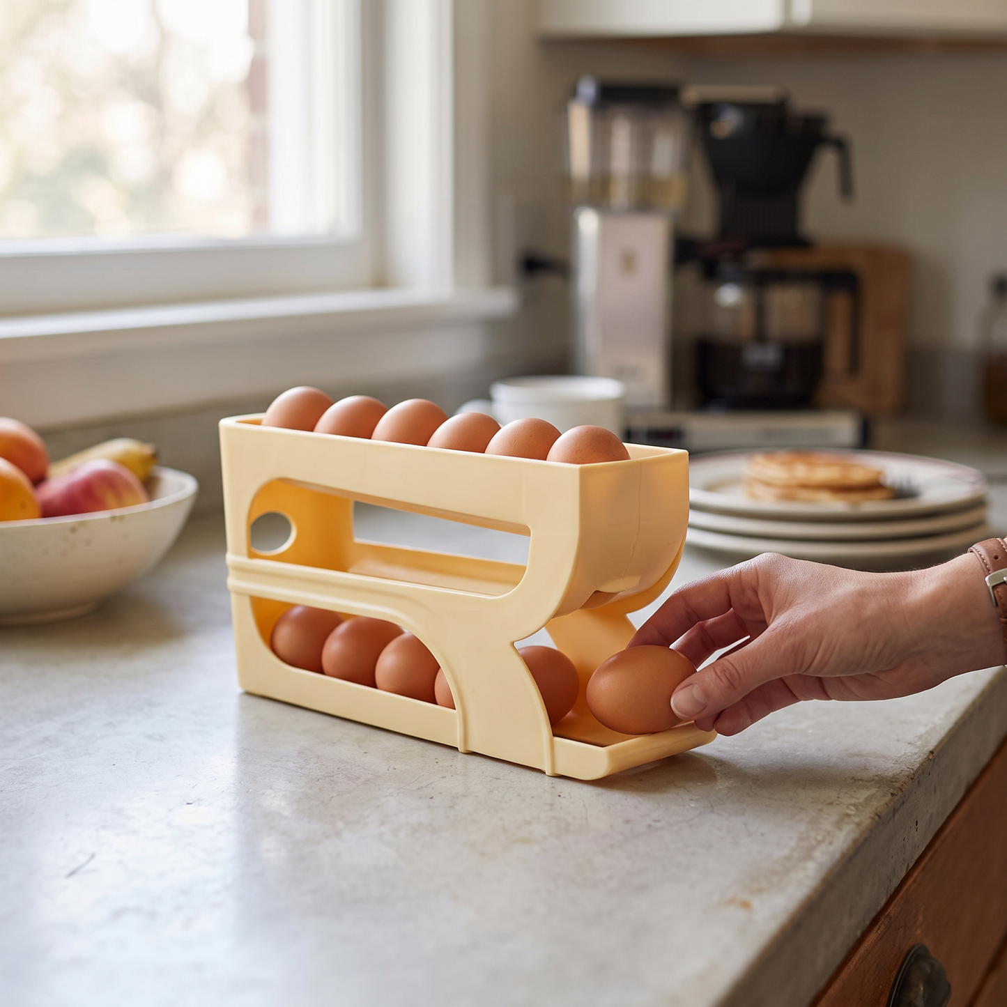 Hand taking an egg from the roller