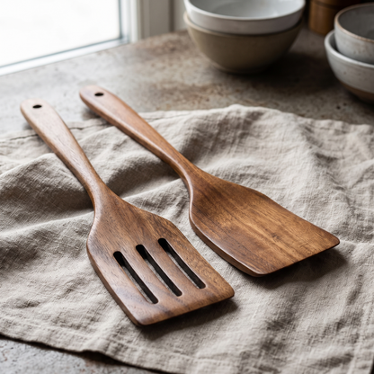 Close-up of the wooden spatula grain