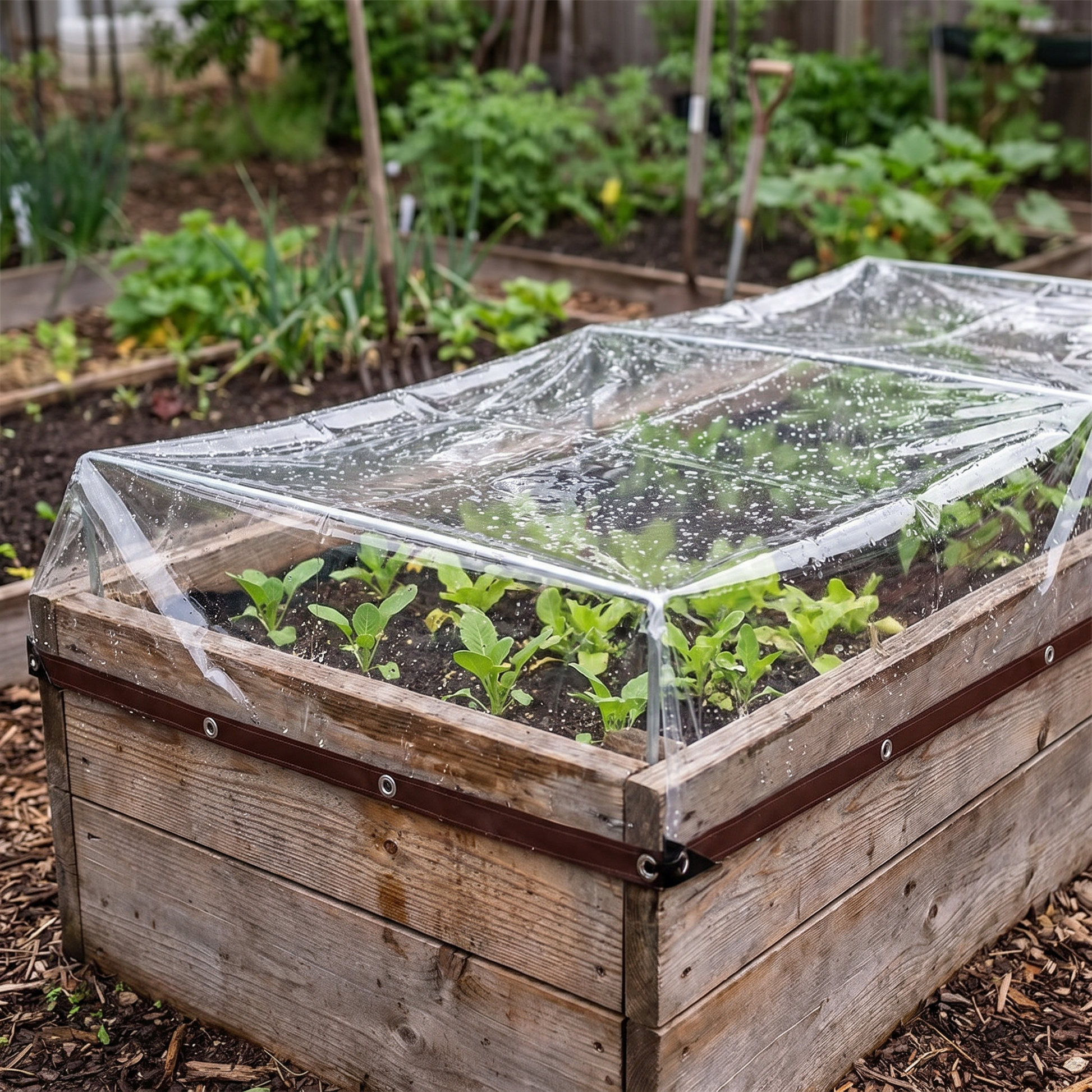 Cover protecting a raised vegetable bed