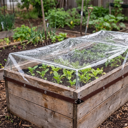 Cover protecting a raised vegetable bed