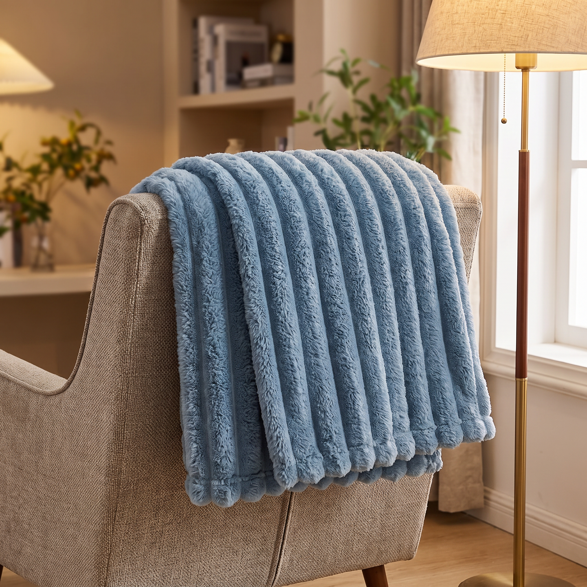 Blanket folded over an armchair
