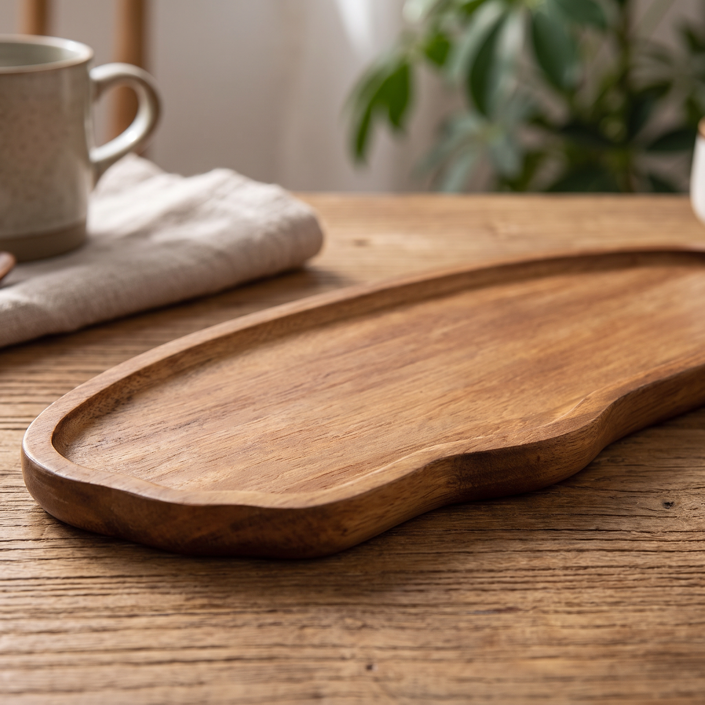 Close-up of the tray's wood grain and cloud edge