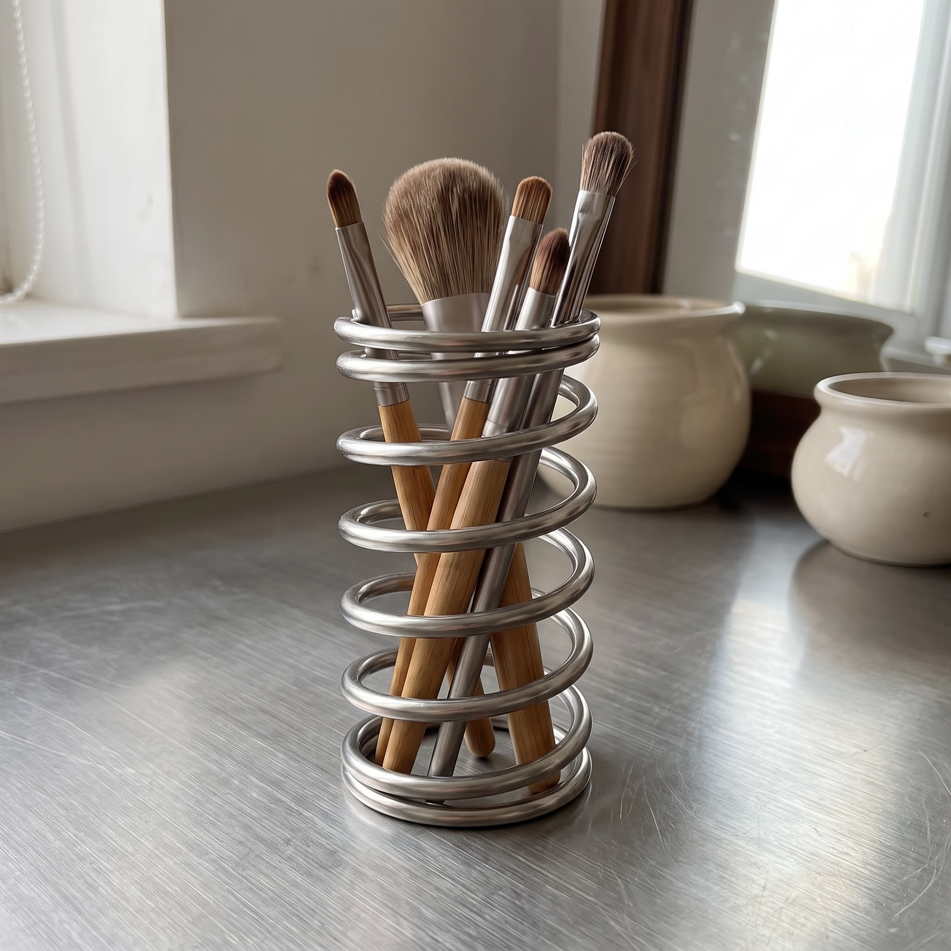 Close-up of the brushed steel holder