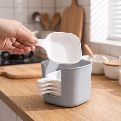 Hand lifting a dipping dish by its handle