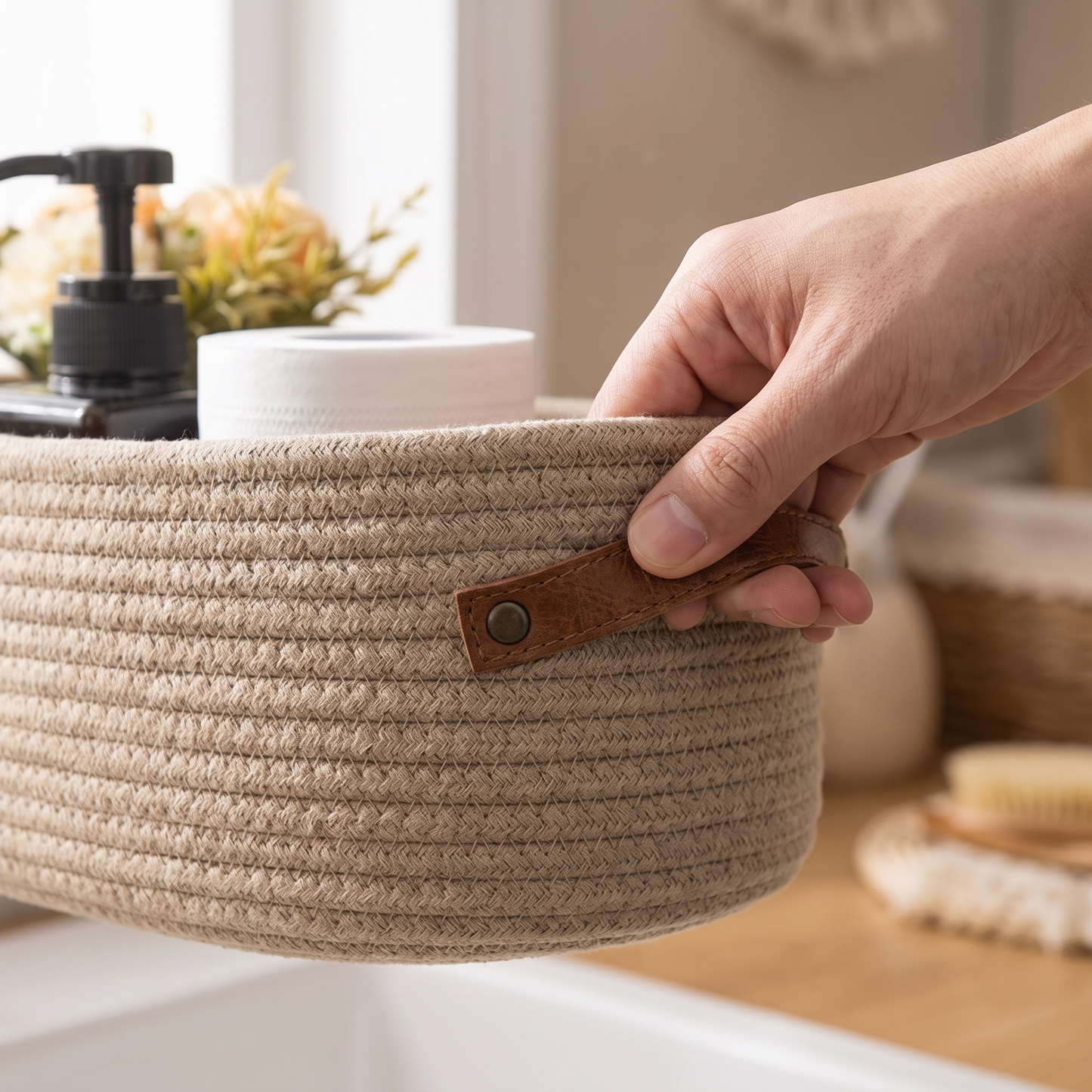 Close-up of the basket weave and handle