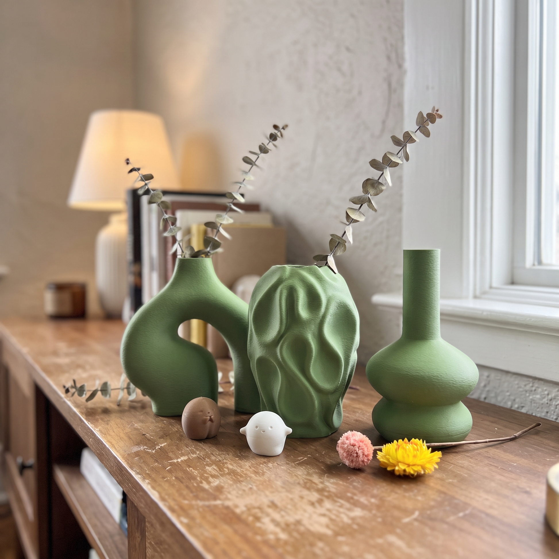 Bohemian vase set on a living room console