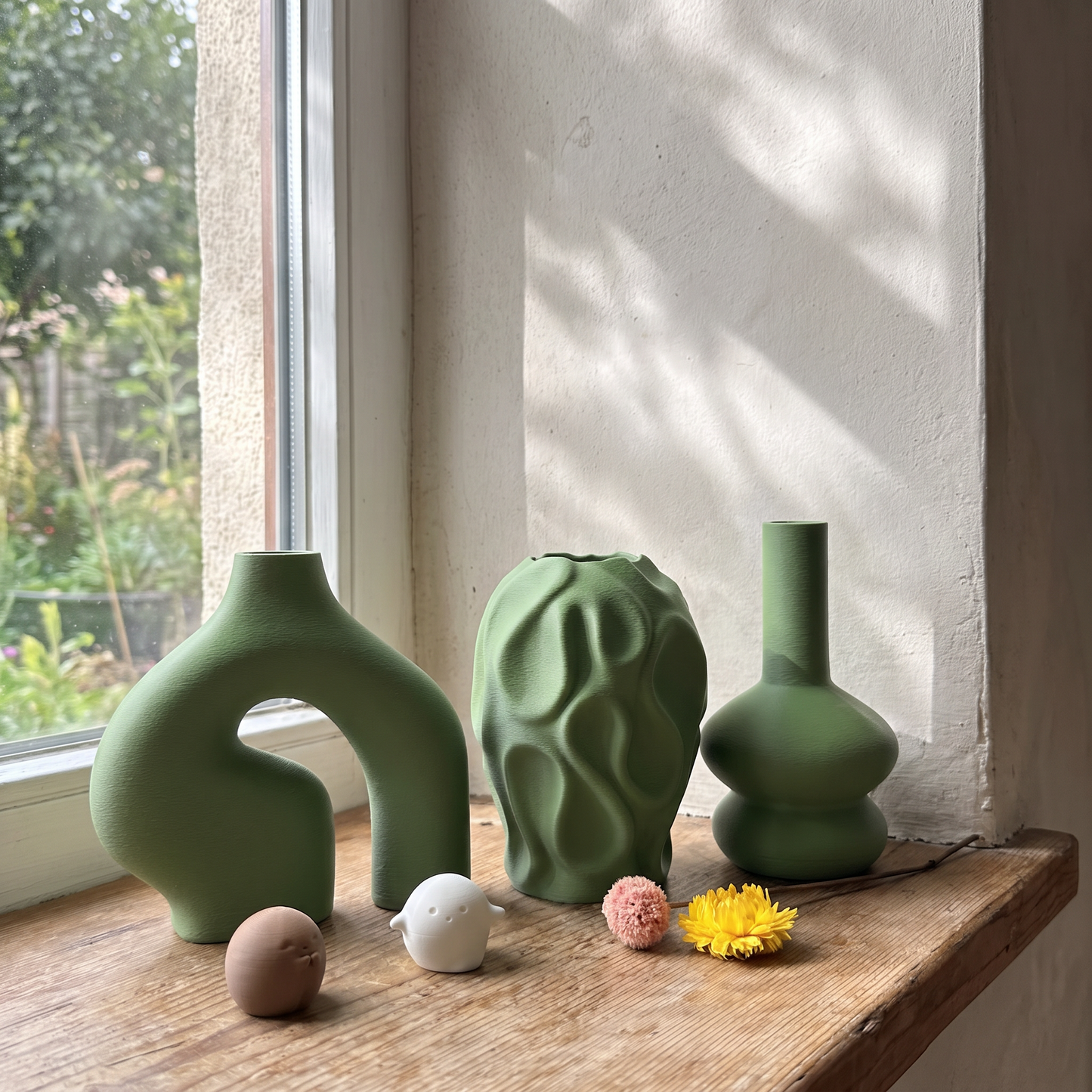 Close-up of the vases on a windowsill