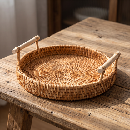 Close-up of the rattan weave and rim