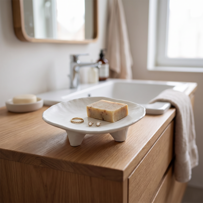 Ceramic tray on a bathroom vanity