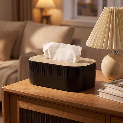 Tissue box on a living room side table