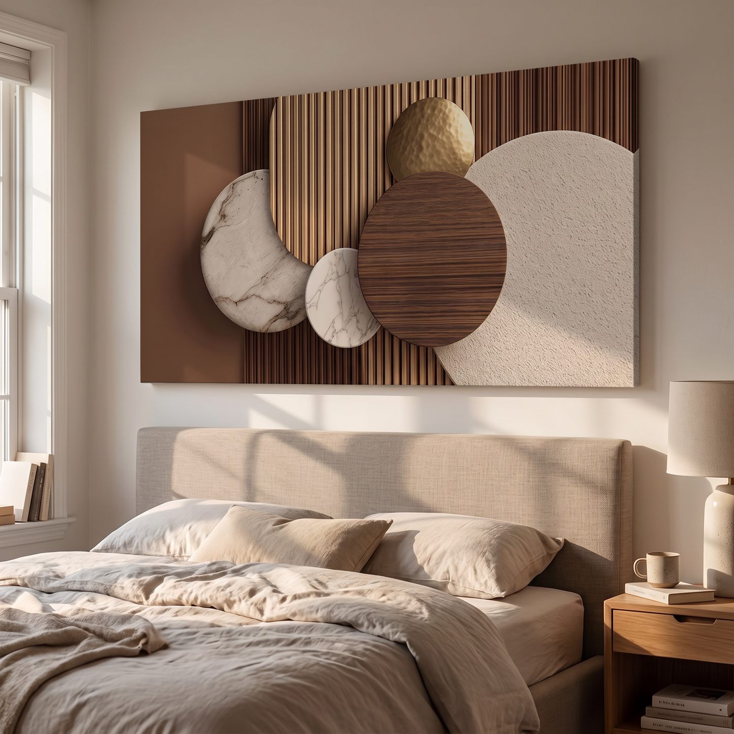 Wall art above a bedroom headboard