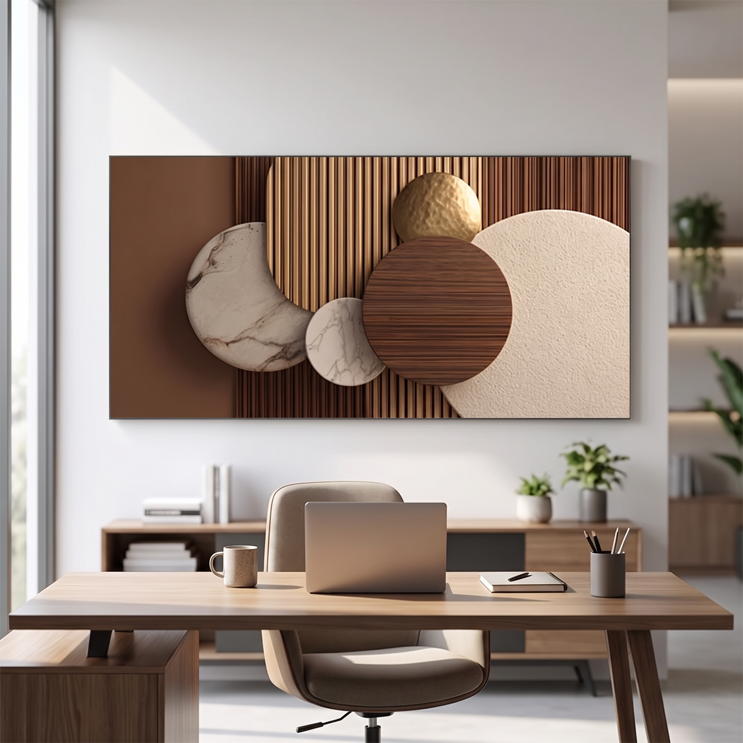 Wall art above an office desk