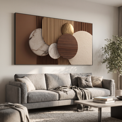 Canvas wall art above a living room sofa