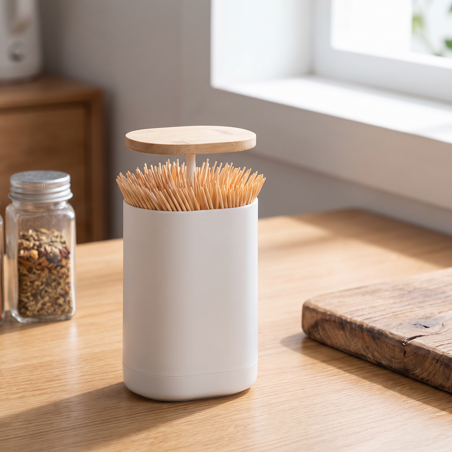 Toothpick holder on a kitchen counter