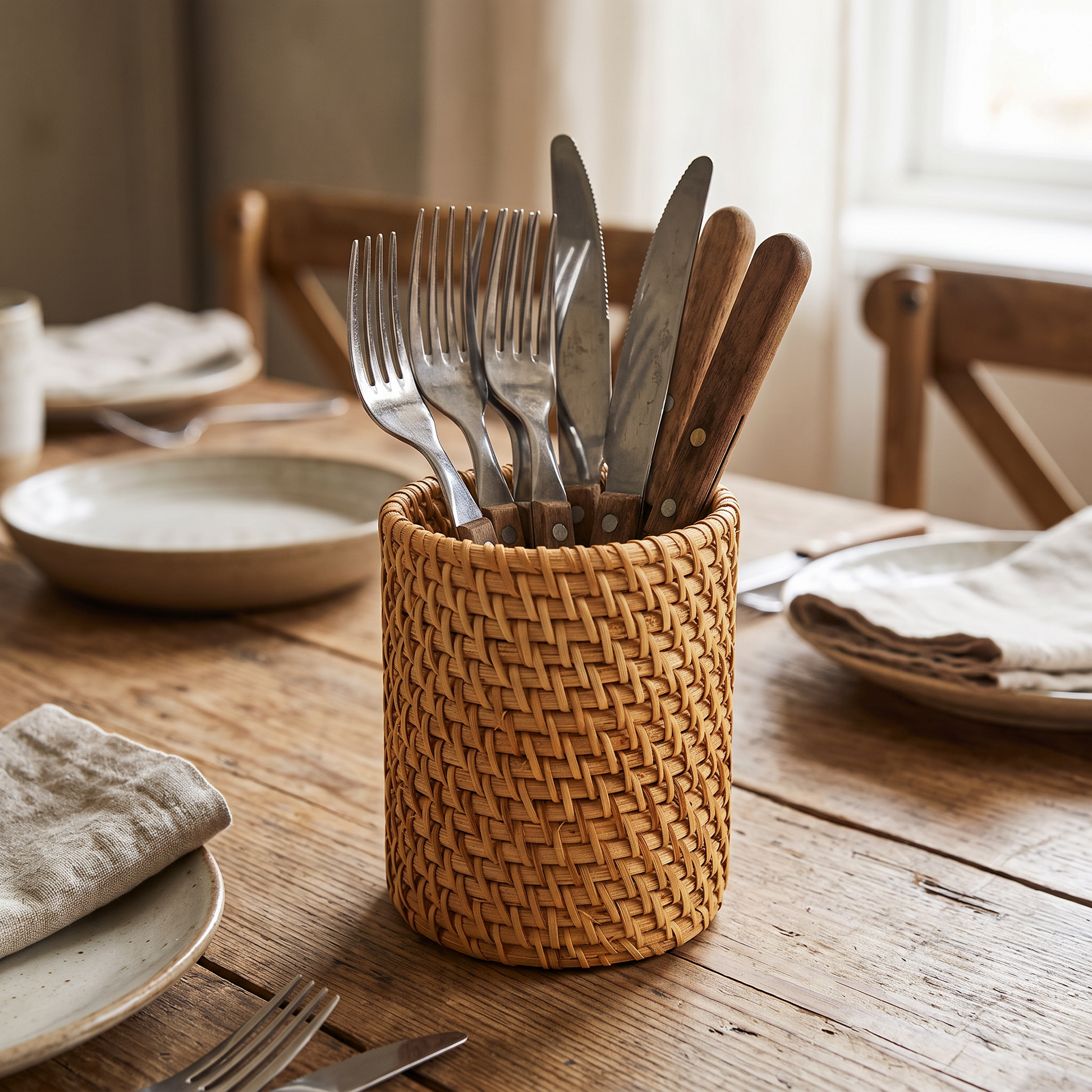Organiser with cutlery on a dining table