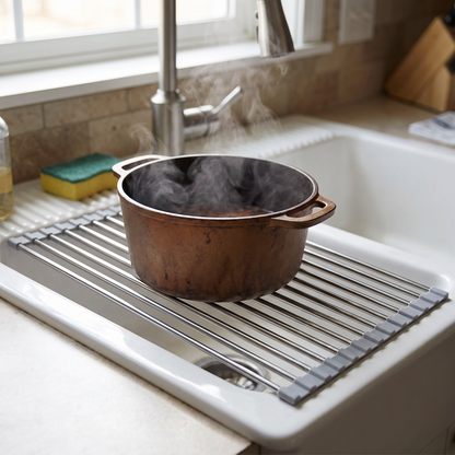 Rack used as a trivet with a pot on it