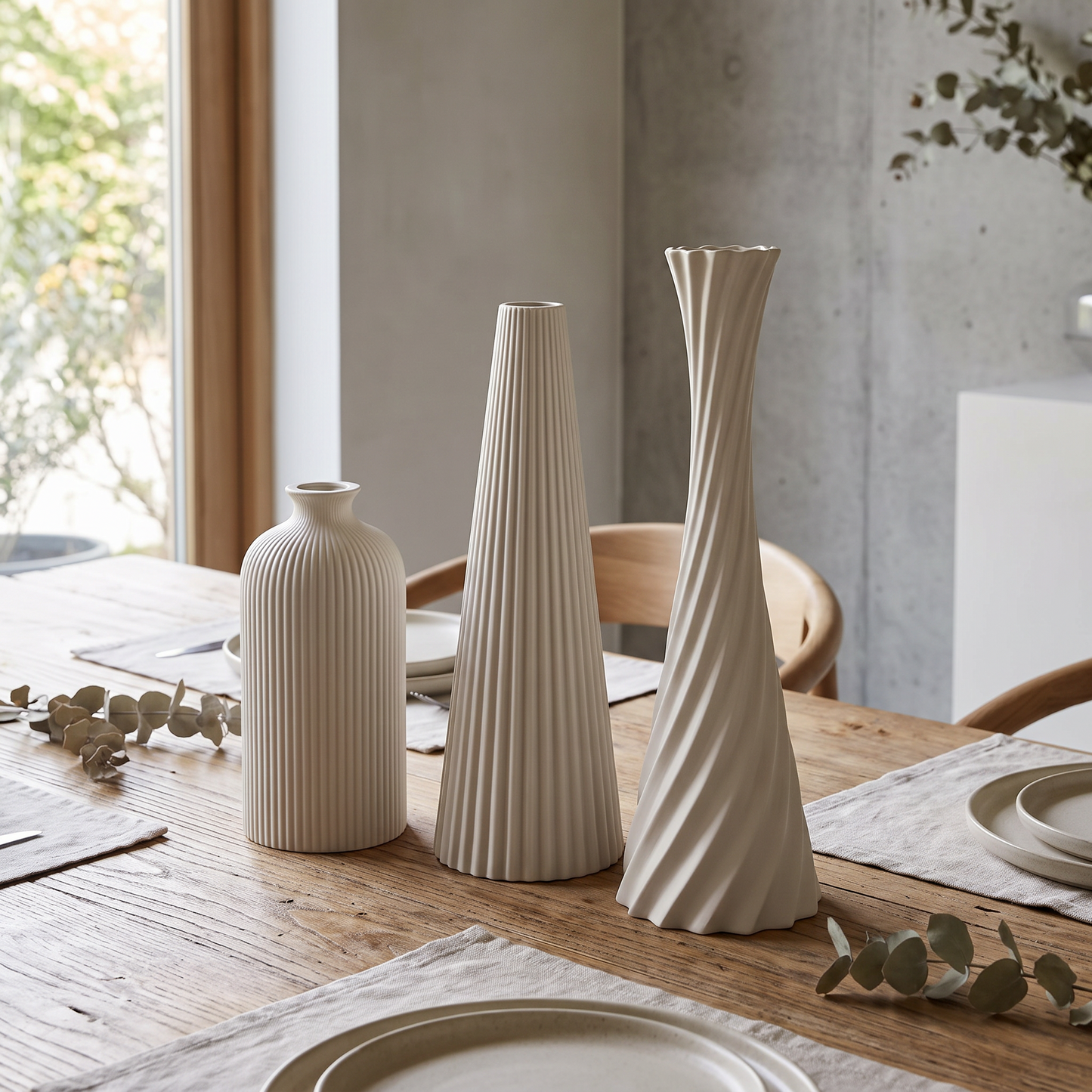 Vases as a dining table centrepiece