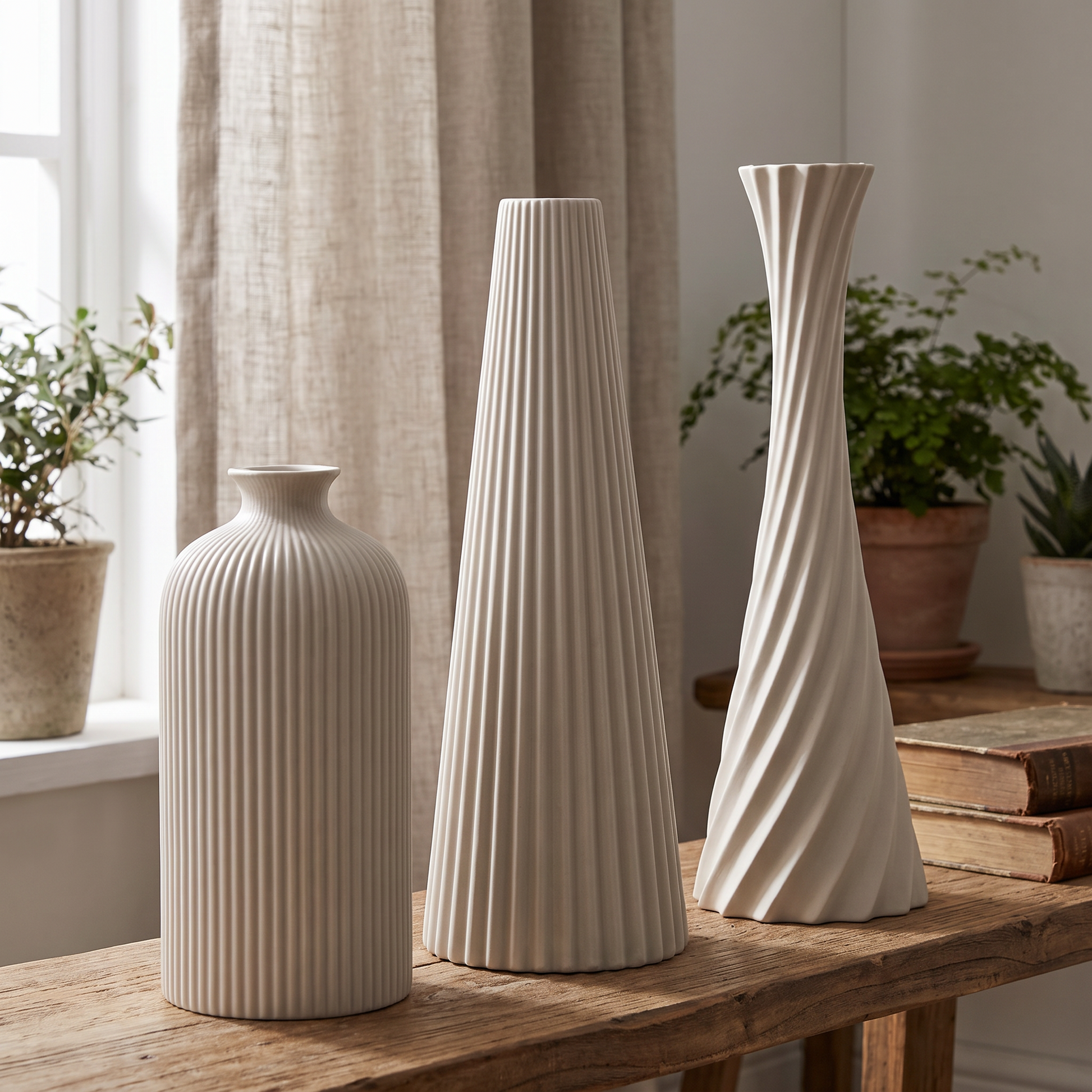 Close-up of the ribbed vase surface