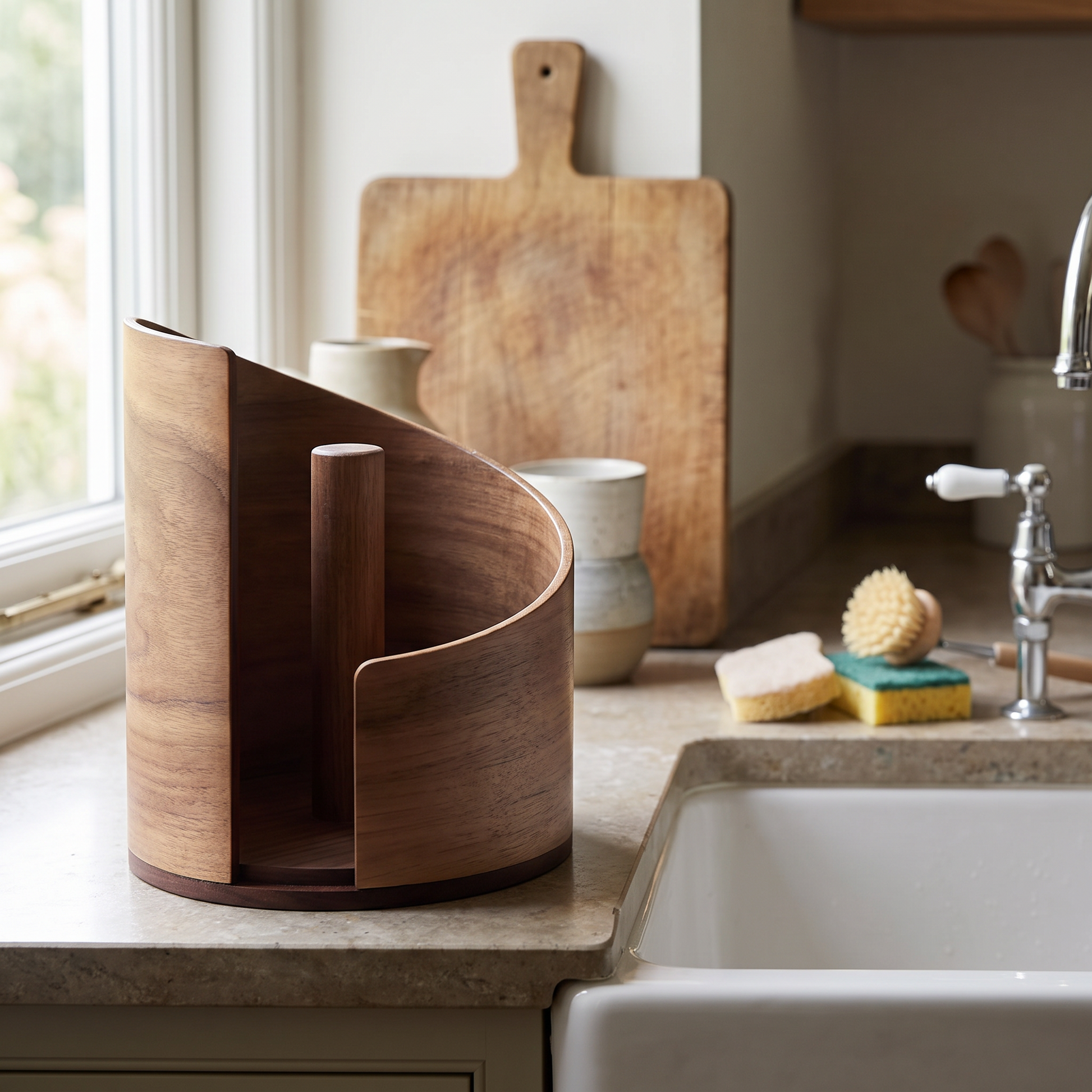 Holder beside a kitchen sink