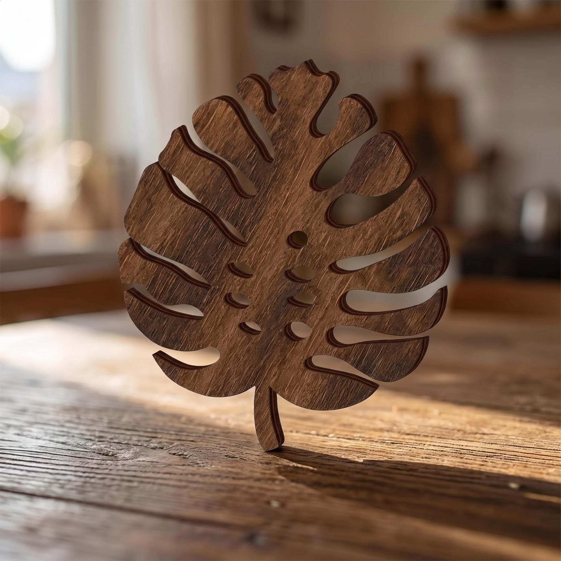 Close-up of the carved leaf pattern