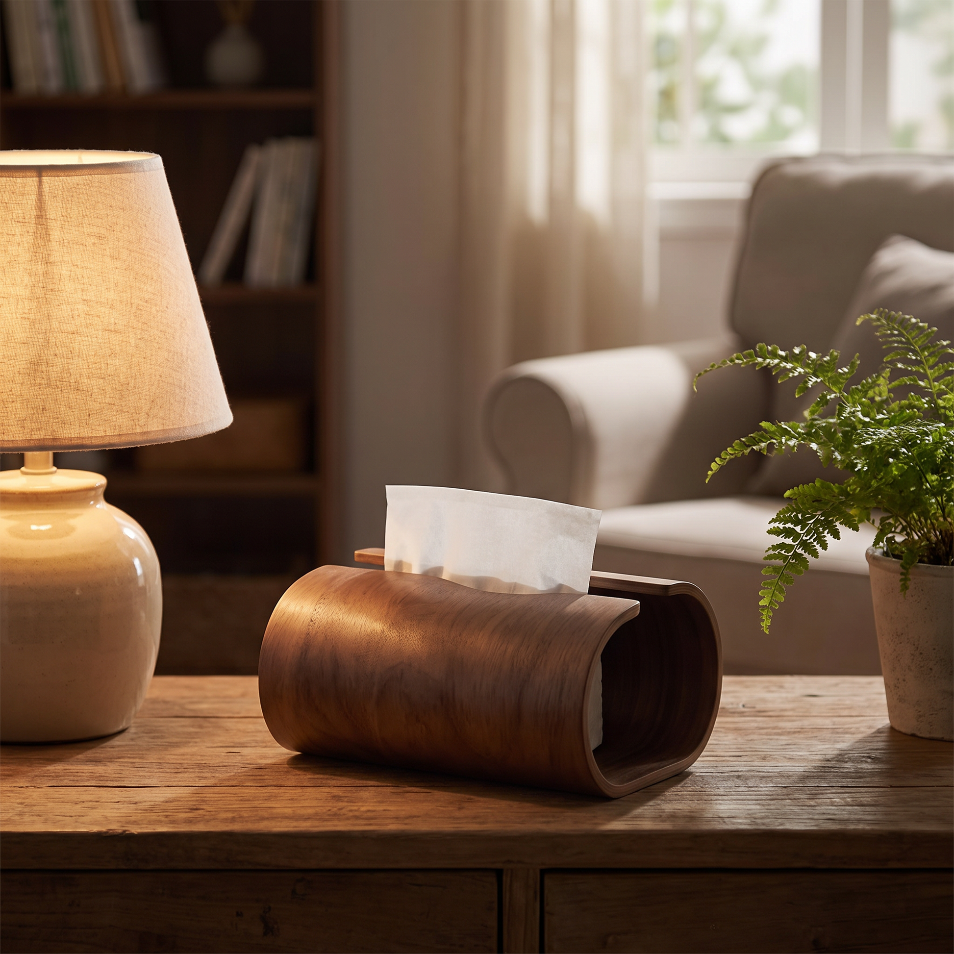 Tissue box on a living room side table