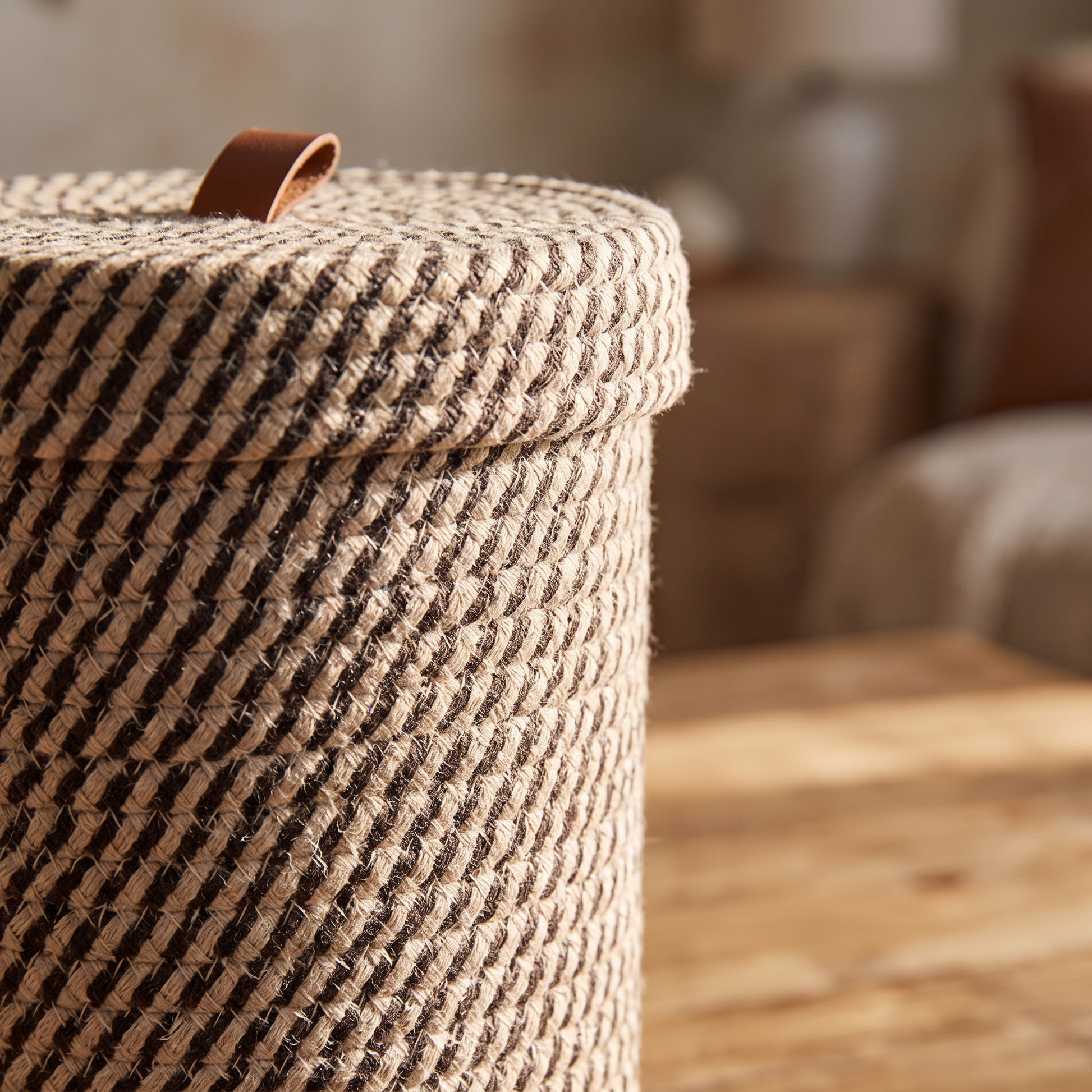 Close-up of the woven texture and lid rim