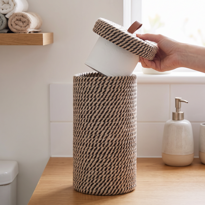 Hand lifting the lid to take a roll